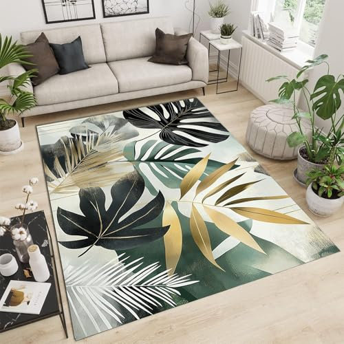 Tappeto Salotto Lavabile - Estetica Delle Piante Tropicali Tappeto Soggiorno Motivo A Foglia Di Monstera Tappetos Pelo Corto Grande Camera da Letto,Morbido Antiscivolo per Pranzo 90×150cm Verde salvia