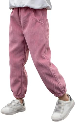 Miyanuby - Pantaloni in corduroy da bambino e bambina, stile harem, con vita elastica, joggers invernali caldi in pile foderati, con tasche, 3-10A, rosa, 9-10 Anni