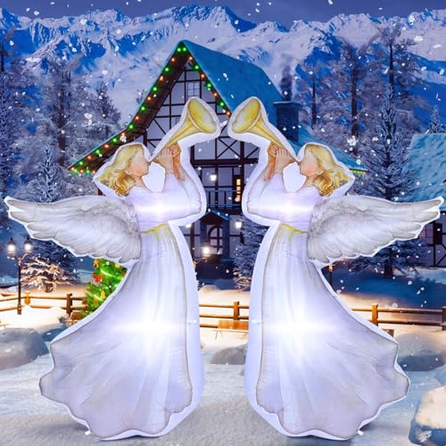 Halloscume 5.91ft Christmas Inflatable Angel Outdoor Decorations Large LED Lights Inflatable Angel Xmas Yard Outside Decor for Christmas Yard Garden Home Lawn Party Decorations Holiday Supplies