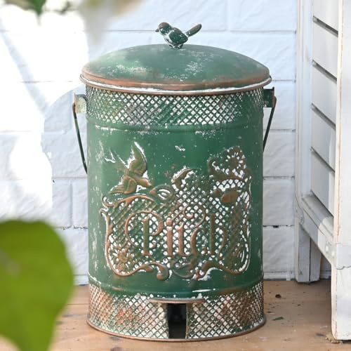 Mülleimer Küche groß 10L Mülltonnen Retro-Eisen-Trittpedal-Mülleimer für den Innen- und Außenbereich,Entsorgung im Garten Grosse Kapazität Treteimer Abfalleimer Küchenabfalleimer (Grün)