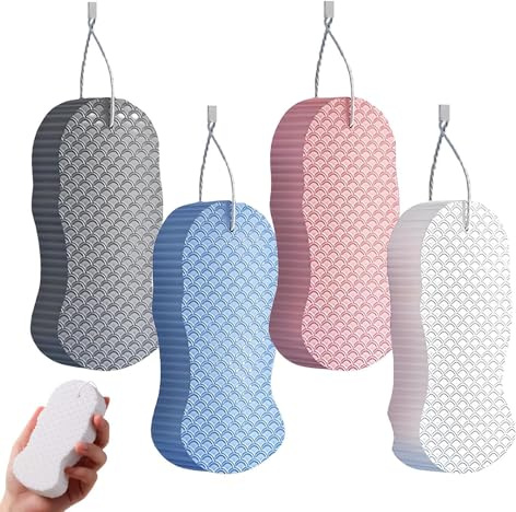 kaiop Spugne per Doccia | Spugne per Detergere il Corpo - 4 Pezzi per Igiene Personale per Uomo Donna Bambini e Tutta la Famiglia