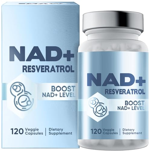 NAD+ 1500 mg & Resveratrolo, Energia e Sostegno Anti-Età, 120 Capsule Vegetariane, Anti-Invecchiamento