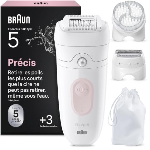 Braun Silk·épil 5 Epilierer Damen, Einfache Haarentfernung, Langanhaltend Glatte Haut, Nass und Trocken, Ladyshaver, Wasserdicht — Inkl. Rasieraufsatz, Trimmeraufsatz und Peelingbürste — 5-060, Pink