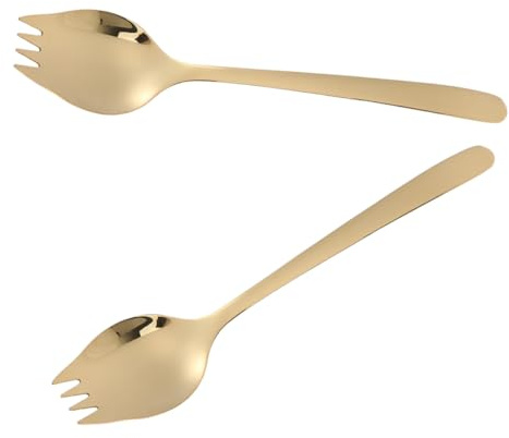 EXHUMKY 2 piezas Sporks de Acero Inoxidable Cucharas y Tenedores Multifuncionales para Pasta Ensalada y Ramen con Mango Utensilios para Cocina y Exterior Aptos para Lavavajillas