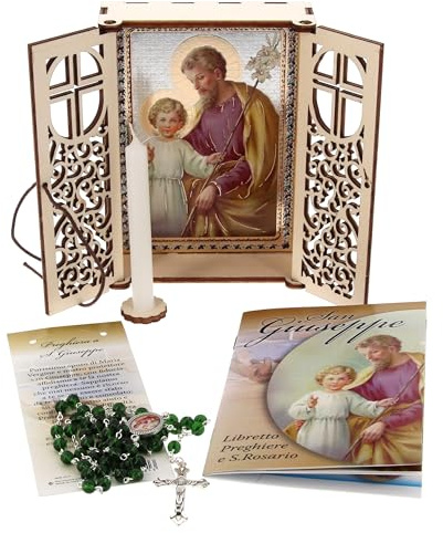 SHALOM - Altarino Devozionale Comprensivo Di Candela, Corona E Libretto - San Giuseppe 11x15x4 Cm