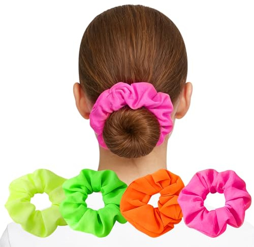 4 Stück Haargummi Neon, Haargummi Neon Dick, Haargummis Neons Pink, Neons Haargummis 80er, Geeignet für Frauen, Mädchen, Karneval, Weihnachten, Halloween und 80er-Jahre-Partys