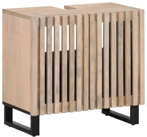 Armadio per lavabo da bagno in legno massello di manico 62 x 34 x 58 cm con ampio spazio di archiviazione e design retrò elegante, pratico mobile superiore e gambe in ferro resistenti