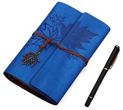 IOEUIWP A7/A6/A5 Reisende Vintage Notebook PU Leder Blank Kraft Tagebuch Notizbuch Journal Skizzenbuch Schreibwaren Schule Bürobedarf für Schreiben, Notizen, Lernen, Reisen(Navy blue,A7 145X100MM)