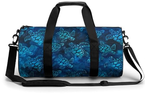 Watercolor Blue Sea Turtle Cylindrical Portable Fitness Bag, Large Capacity Handbag