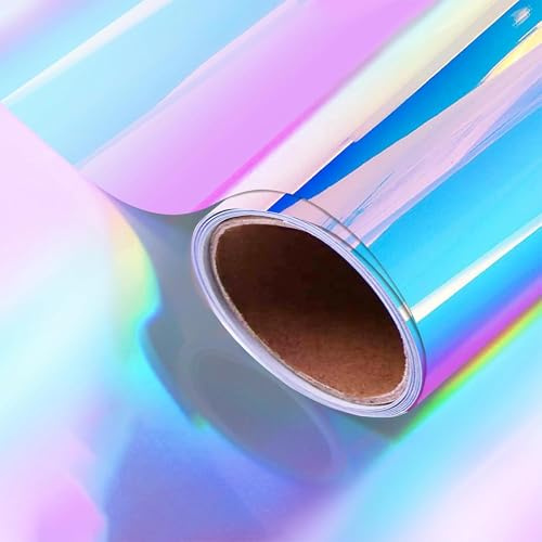 ZJTAPE Holografische Selbstklebende Vinylfolie Plotter - 30,5 x 250 cm Opalweiß Permanente Vinyl Rolle, Holographisches Spektrum, Regenbogenfarben für DIY Partydekoration, Kunsthandwerk