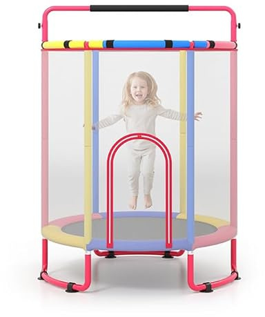 GOPLUS Trampoline Exterieur Enfant 6 en 1 Diamètre 155CM pour Interieur | Hauteur 210CM, Charge 50KG, Avec Balançoire, Panier Basket, Anneau Gymnastique, Filet Sécurité, Ventouses Antidérapants