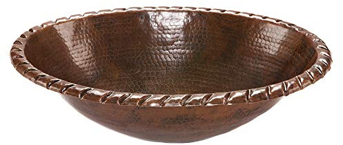 Premier Copper Products LO19RRDB 19-Inch Oval Roped Rim Self Rimming Hammered Copper Sink, Oil Rubbed Bronze