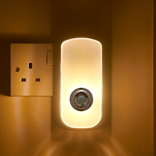 Auraglow Plug in PIR Motion Sensor LED Night Light Hallway Safety Living Aid & Rechargeable Battery Powered Emergency Torch - Warm White
