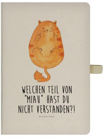 Mr. & Mrs. Panda DIN A5 Baumwoll Notizbuch Katze Mittelfinger - Geschenk, Mietze, Kladde, Cats, Notizen, Katzenliebhaber, Schreibbuch, Adressbuch, Schreibheft, Fuck off, lustig, Katzen, Katzenmotiv