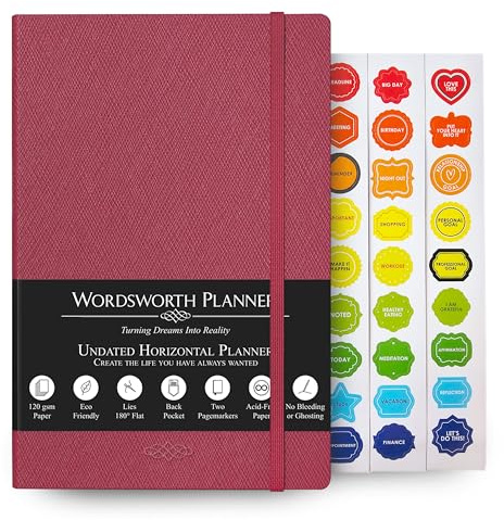 Wordsworth Undated Planner Weekly and Monthly – Punktierter Blankoplaner – Hardcover, undatierter Wochenplaner – Premium-A5-Papier (120gsm) – Monats- Wochen- Jahresübersicht – Bullet-Planer
