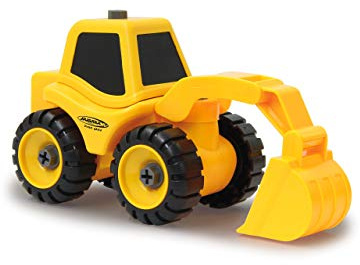 JAMARA 405168 Baufahrzeugset 9 in 2-9 Verschiedene Modelle mit 2 Chassis, Multiwerkzeug mit Rutschkupplung, leicht zerleg-und montierbar, fördert die Feinmotorik und Kreativität, gelb