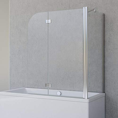 Schulte Duschwand für Badewanne Angle, 2-teilig 112 x 142 cm mit Seitenwand für 80 cm Badewanne, 5 mm Sicherheitsglas (ESG) Klar hell, Chromoptik, D693477204 41 50