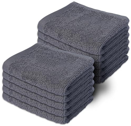 Makooz 10 Pc Face Flannels Pack – 500 GSM 100% Egyptian Cotton Towel Set - Quick Dry and Absorbent Wash Cloth - Easy Drying Kitchen and Bath Flannel for Home Spa & Professional Use (Charcoal 30x30CM)