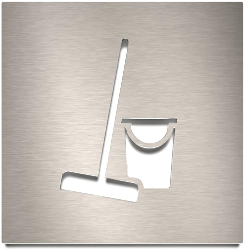 Edelstahl Hinweis-Schild Putzmittelraum - selbstklebend & pflegeleicht - Design Piktogramm - Türschild H-11-E
