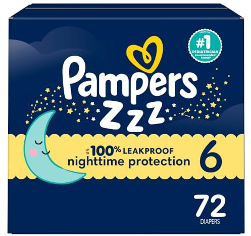 Pampers ZZZ Overnight Diapers, Size 6 (35+ lbs), 72 Count, Nighttime Protection Disposable Baby Diaper, Night Time Leak and Skin Protection