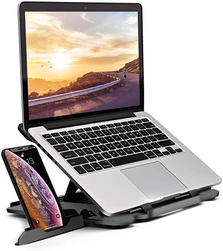 Generisch Laptop ständer: Konsol Ergonomisch Notebook Ständer, drehbarer, Tragbarer, höhenverstellbar, Faltbarer mit Telefonständer, Riser Kompatibel mit Laptop 10 inch~15.9 inch (Schwarz Grau)