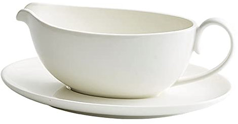 Liudan Salsera Barco de Salsa de Porcelana Blanca con Bandeja de Alta Temperatura Cerámica de Alta Temperatura Salsa de Salsa de Salsa Hecha a Mano útil Pote de Salsa Gourmet de 400 ml Jarra de Salsa