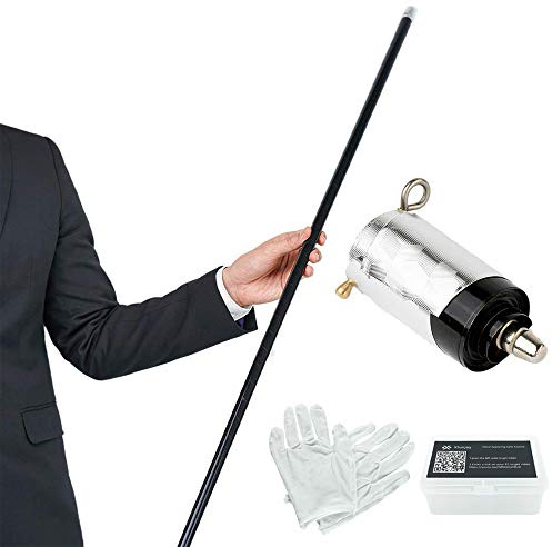 Kensally Xfunjoy Bâton magique noir de 150 cm avec gants gratuits et vidéo pour magicien professionnel, spectacle, rue