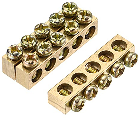 sourcing map Klemmen Erdungsschiene 33.3 mm x 5.5 mm x 7.5 mm 3 Stk | Schraubblock Barriere Messing 5 Positionen für die elektrische Verteilung