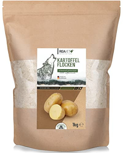 ReaVET Kartoffelflocken Hund 1kg I natürliche Flocken ohne Getreide, ideale Ergänzung zum Barf & Nassfutter – leicht verdauliche Energiequelle für Hunde