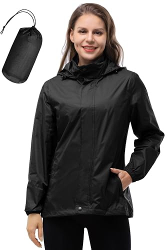 33,000ft Damen Wasserdichte Faltbar Regenjacke Atmungsaktive Windbreaker | Verstaubarer Kapuze, Dünne Regen Jacke, Leicht Übergangsjacke, Atmungsaktive Outdoorjacke, Windjacke für Radfahren, Wandern