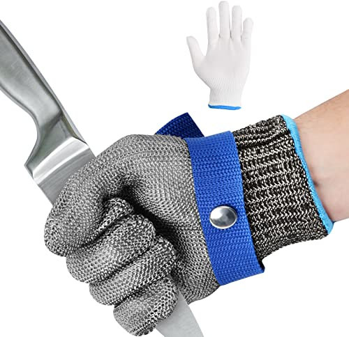 Joyan Gants de Travail Résistants aux Coupures, Gants Anti Coupure en Acier Inoxydable 316L, Protection Haute Performance Niveau 5, Gant Protection Cuisine pour Découpe de Viande, D'huîtres (S)