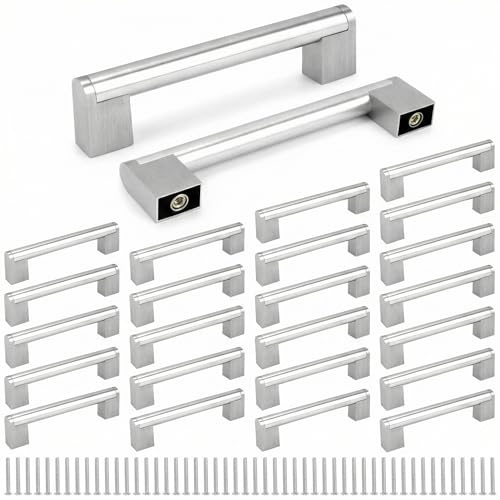 QWORK® 25 Stück Küchen Schrankgriffe Schubladengriffe 150mm, Gebürstet Edelstahl, 128mm Lochabstand