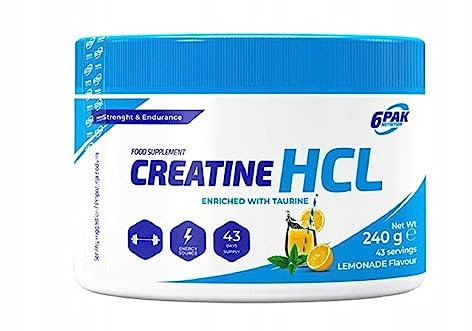 6PAK Nutrition - Creatine HCL - Angereichert mit Taurin - Kraft und Ausdauer - 240g Pulver - Nahrungsergänzungsmittel - Geschmack: Limonade
