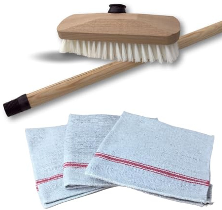 Kibros Balai Brosse Lave Pont 22 cm PPL Blanc 3 serpillères Manche Bois | Balai lave pont PPL blanc 22 cm, manche bois 1,25 m, 3 serpillères ultra absorbantes 50×60 cm incluses.