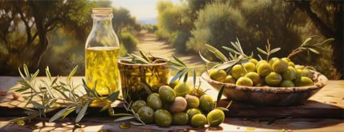 artissimo Glasbild Küche 80x30 cm Küchenbild: Toskana Oliven mediterran AG5438A – Bild aus Glas, Wandbild Querformat, Küchendeko Landhaus modern
