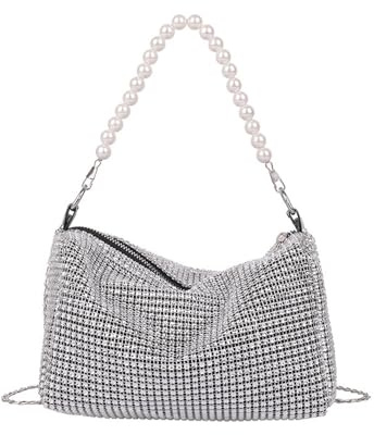TOFBS Clutch Damen Abendtasche Klein Glitzer Handtasche Elegant Hochzeit Braut Clutches Perlenkette Abendtaschen Klein Gold Silber