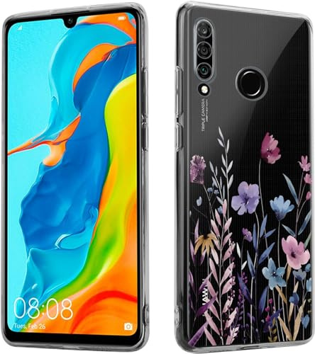 Kaywzo Hülle für Huawei P30 Lite,Transparent TPU Handyhülle mit Gemälde Blume Muster,Ultradünn Stoßfester Schutzhülle,Schön Silikon Cover Case-4