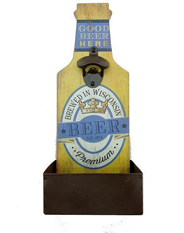TBQ Cerveza Soda Abrebotellas Vintage Montado de Pared Botellas,Sacacorchos,Abrelatas Colgante y Tenedor de la Tapa,Ideal para Bares,Fiestas,Accesorios,Excelente Mejor Regalo (Amarillo)