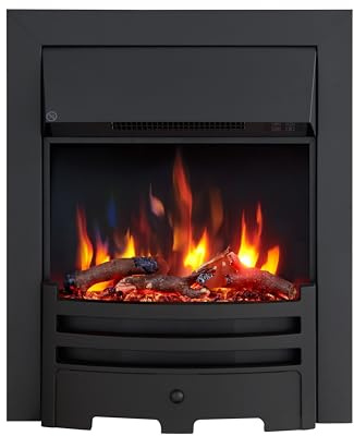 FLAMEKO 16 Freestanding Electric Fireplace Insert, Bauhaus Fret, Verona | With 2 Heat Settings 1kW-2kW, 9 Colour LED Flame Effect, Logs & Black Chips Included, Black Trim with Spacer, Remote Control