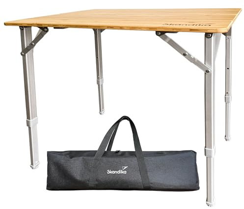 Skandika Bambus Campingtisch Tolja | Faltbarer Tisch mit Netzablage, versch. Größen, 3-Fach höhenverstellbar, Alu, Holz, wetterfest, UV-beständig | Klapptisch für Camping, Garten, Balkon