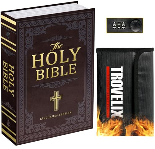 Sekam Buchtresor mit Zahlenschloss, Versteckter Safe (24 x 15 x 5,5 cm) mit Feuerfester Tasche, Buchbox Versteckte Aufbewahrung,Geldverstecke für Zuhause,Geldkassette Buchsafe für Bargeld (Bibel M)