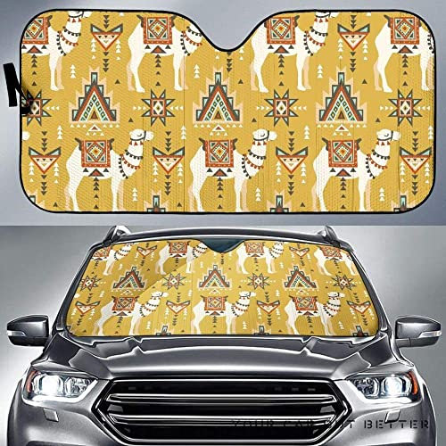 Auto Windschutzscheibe Sonnenschirm Uv-Schutz Sonnenschutz Auto Frontscheibe Sonnenschutz Universal Für Auto Nahtloses Muster Mit Kamelen Und Ethnischen Motiven Wüsten-Boho-Design S