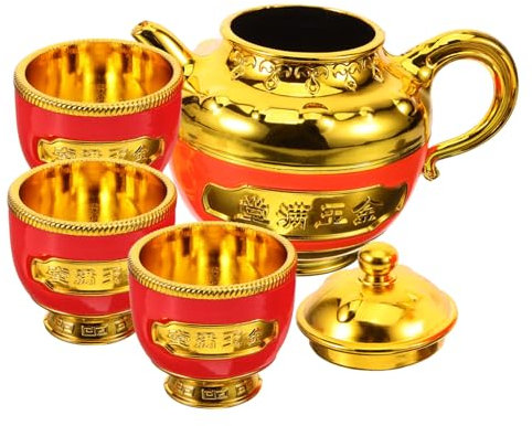 CRILSTYLEO Vergoldetes Teekannen- Und Weinglas-Set Im Retro-Stil Altar-opferbecher Teekannentassen Für Buddhistische Anbetung