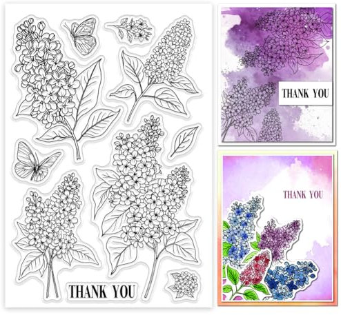 GLOBLELAND Transparente Stempel Mit Fliederblüten Fliederstrauß Schmetterling Silikon Stempel Siegel Blätter Silikonstempel Für DIY Scrapbooking Karten Erstellen von Fotoalben Journalen