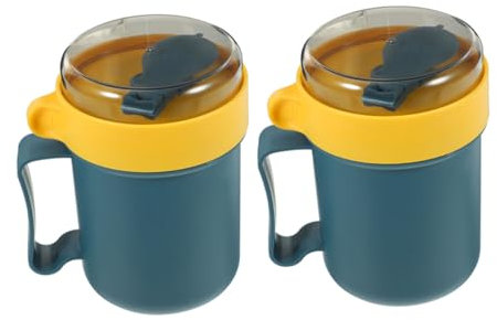UTHCLO 2pièces Tasse à Yaourt Avec Couvercle Pot Hermétique Pour Flocons Avoine Soupe Déjeuner Fruits Et Légumes Réchauffable Au Micro-ondes