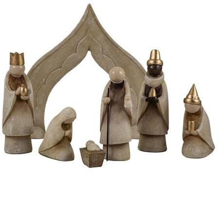 Inmaculada Romero IR Moderne Geburtsmysterium-Krippe, 6 Stück, 14 cm. Weihnachtsfigur in Betonoptik, Portal Jesuskind, Jungfrau Maria, Heiliger Josef, DREI Könige. Unisex. Länge (cm): 14.
