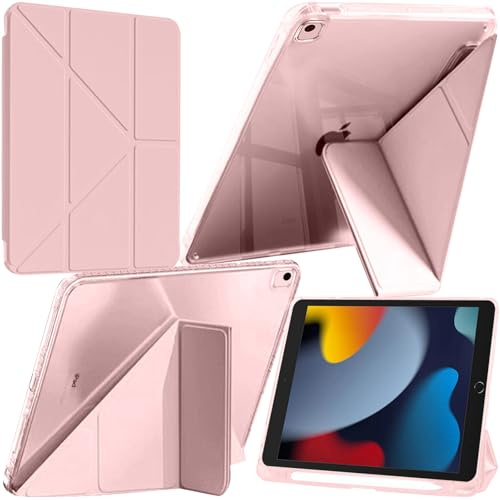 Funda Compatible con iPad 10,2 Pulgadas (9.a/8.a/7.a Generación, 2021/2020/2019) / iPad Air 10.5 2019 / iPad Pro 10.5 2017 con Portalápiz, 6 en 1 Soporte, Auto-Sueño/Estela, Rosa
