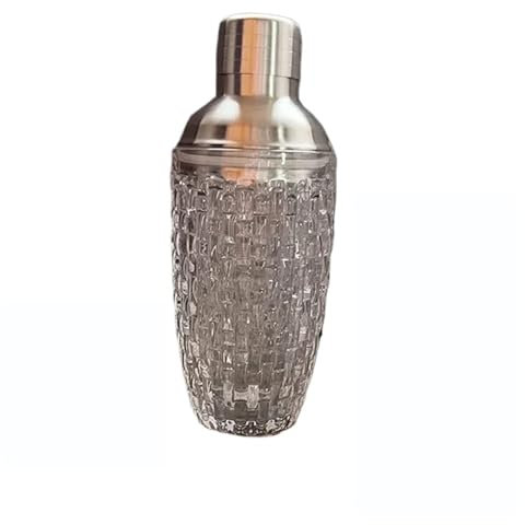 RLVYTA Shaker per Cocktail Shaker per Cocktail in Vetro Martini Mocktail Set con Tazza di Vetro con Motivo Intrecciato e Coperchio in Acciaio Metallico a Tenuta stagna Accessori per Bar(B-Silver)