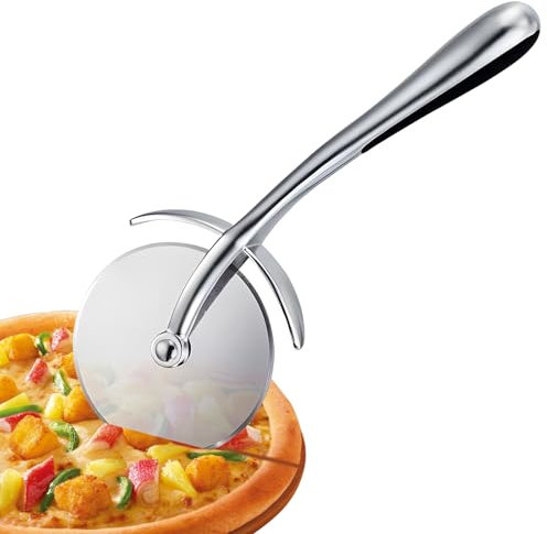 SURFOU Pizzaschneider, Edelstahl Pizzaroller Durchmesser 6,5 Cm Pizzarad, 18 Cm Lang Pizza Cutter Für Küche, Waffeln, Teig und Mehr, Leicht Zu Schneiden und Zu Reinigen