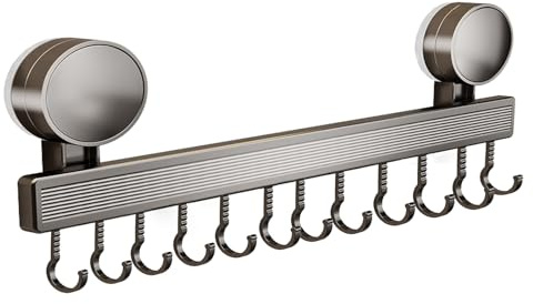 Cammeciso Hakenleiste für Küche,Stange für Küchenutensilien,küchenreling aus Aluminium,Küchenleiste Stange für Küchenutensilien,Ohne Bohren,mit beweglichen Haken,für Küche Bad Wohnzimmer